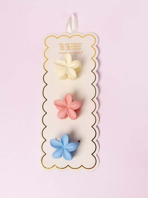 Mini Flower Hair Clips by Simply Southern Ice Blue Pink Off White