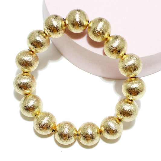 Lightweight Brass Textured Ball Stretch Bracelet: Gold / ONE SIZE