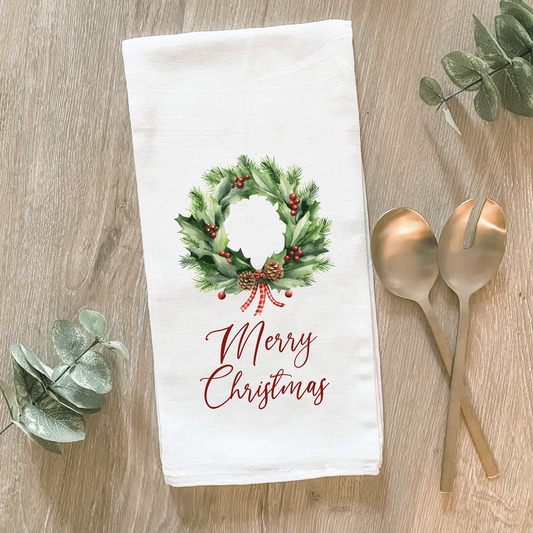 Merry Christmas Wreath - Cotton Tea Towel