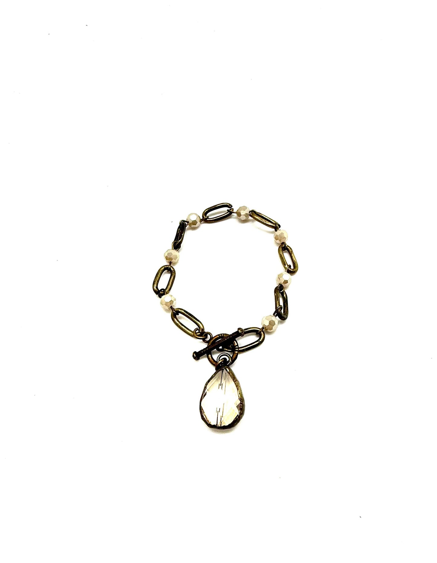 Bracelet Vintage Chain Cream(6mm)Glass w/Teardrop w/Toggle