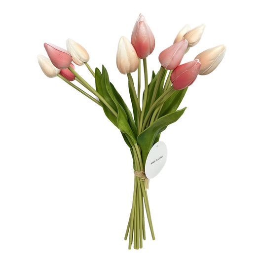 Natural Peachy Coral One Dozen-Long stem Real Touch Tulip Bud Bouquet