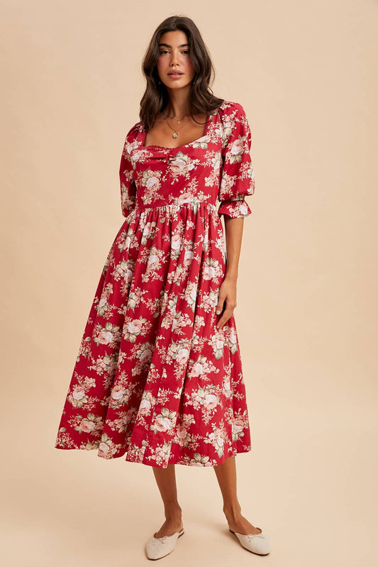 Winterberry Cotton Floral Midi Dress