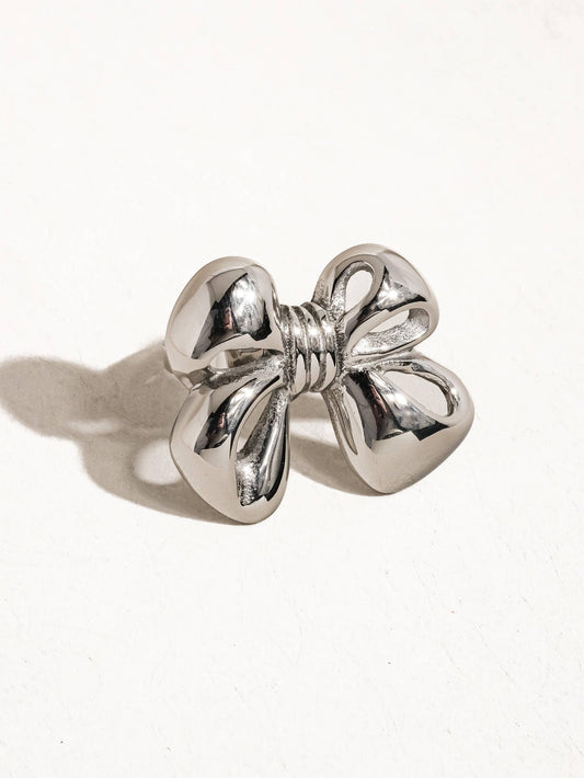 Ronda Silver Bow Adjustable Ring: Silver