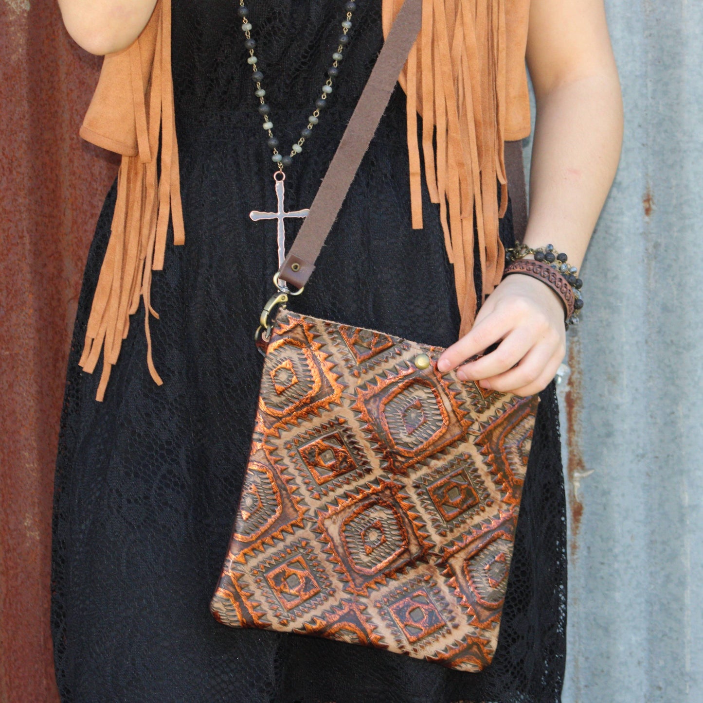 Dark Brown Vintage Laced Cuff-X Pattern