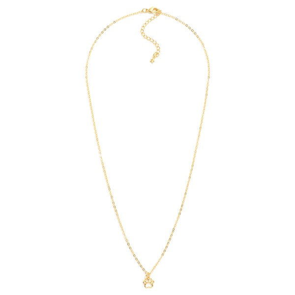 Chain Link Necklace Featuring Hollow Metal Tone Paw Print Pendant