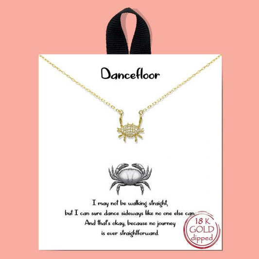 Dainty Chain Link Necklace Featuring Cubic Zirconia Crab Pendant Gold