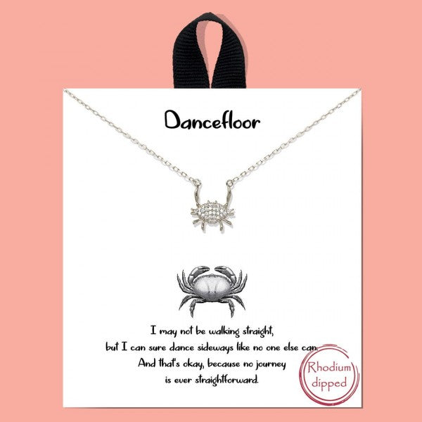 Dainty Chain Link Necklace Featuring Cubic Zirconia Crab Pendant Silver