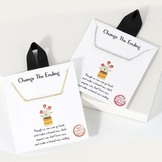 Dainty Chain Link Necklace Featuring Cubic Zirconia Bar Pendant