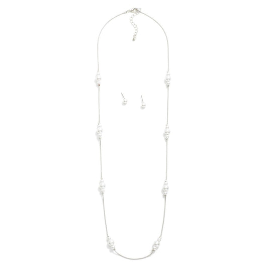 Snake Chain Necklace Featuring Pearl Cluster Stations Silver
