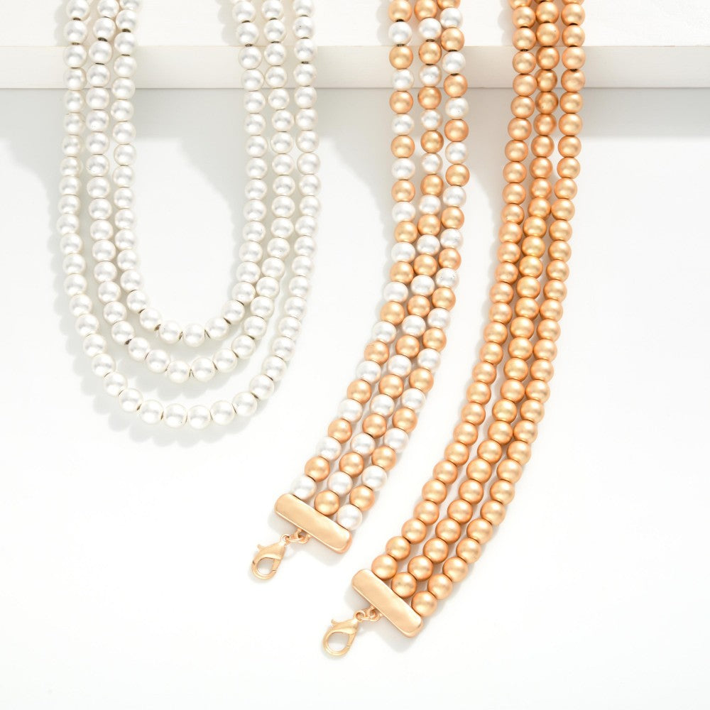 Layered Metal Tone Beaded Necklace Two Tone