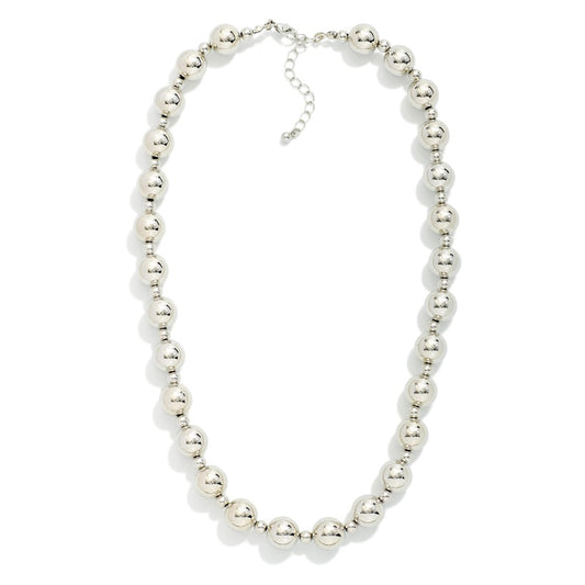 Chunky Metal Tone Ball Bead Beaded Necklace Silver