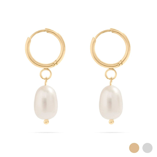 18K Gold PVD Freshwater Pearl Huggie Hoop Earrings: Gold WJW