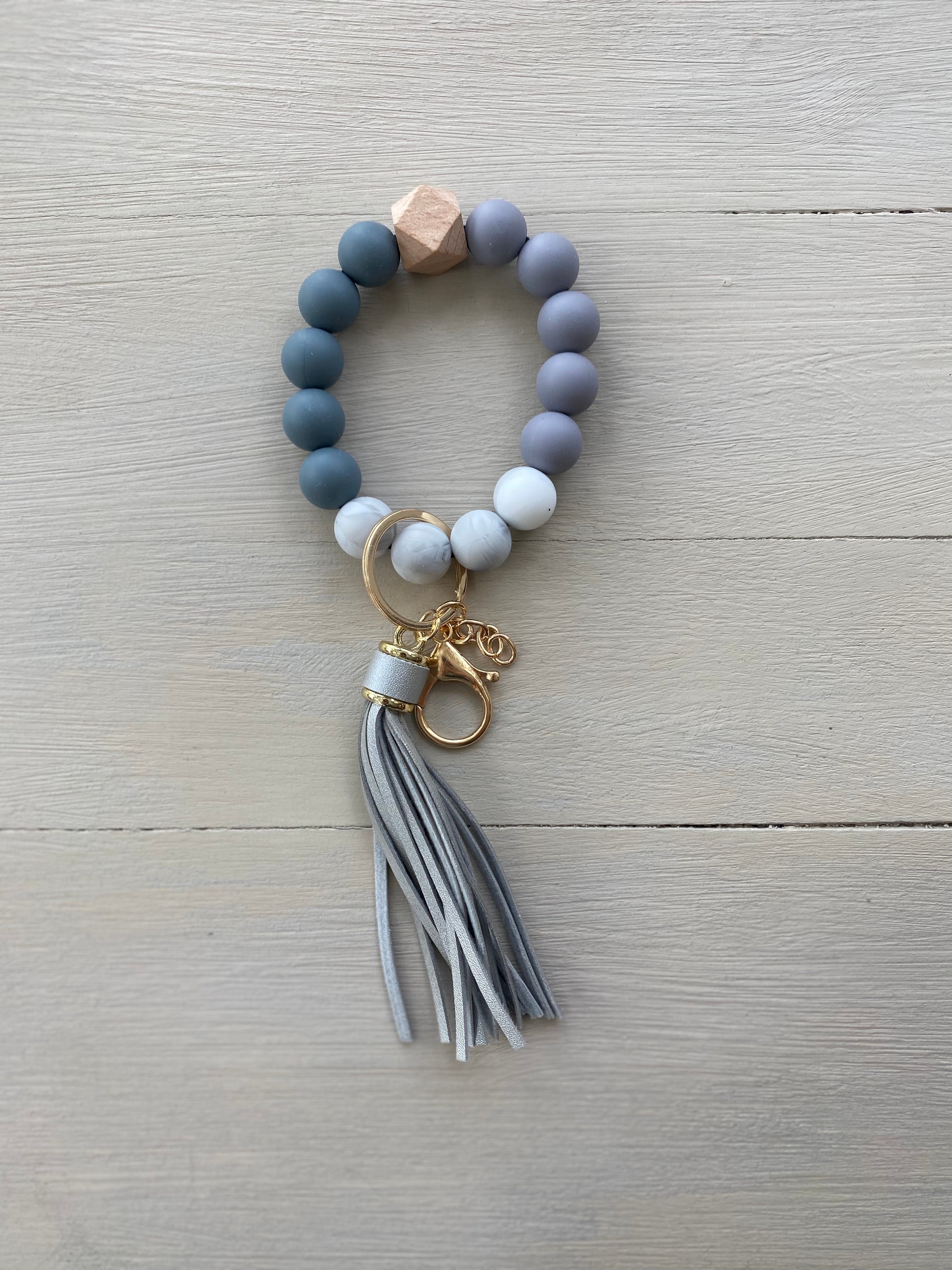 SVF Soft Grey and Grey Marble Silicone Wristlet Beaded Key Chain Bracelet with Tassel and Motivational Engraved Acrylic Charm of choice! (Copy) The Mustard Seed Collection, The Seed
