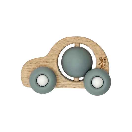 Car Silicone & Beechwood Teether Toy: Powder Blue