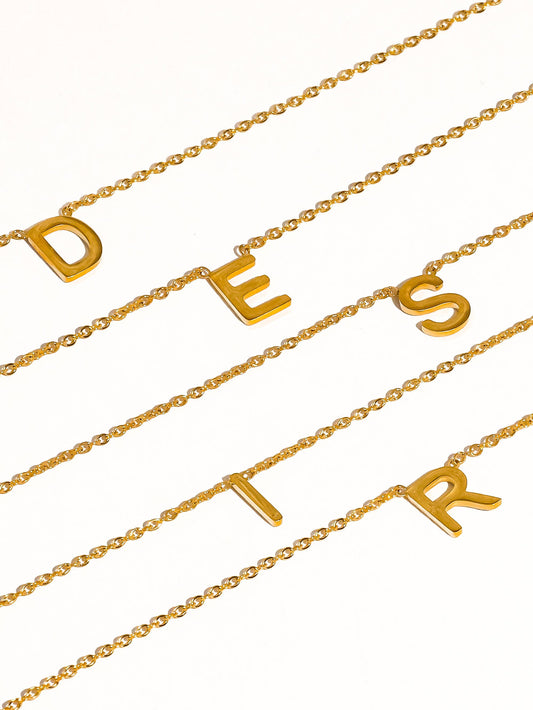 Desir 18K Gold Non-Tarnish Petite Classic Letter Necklace: Yellow Gold / A
