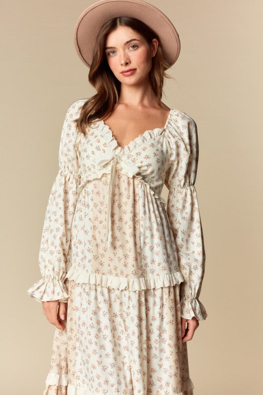 Floral Lace Trim Maxi Dress