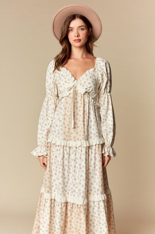 Floral Lace Trim Maxi Dress