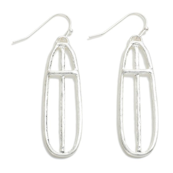 Oblong Cross Drop Earrings Silver Silver