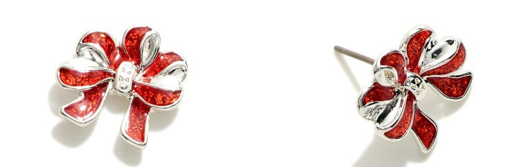 Christmas Stud Earrings Red Bow