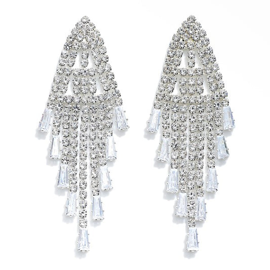 Statement Cubic Zirconia Chandelier Earrings. Silver