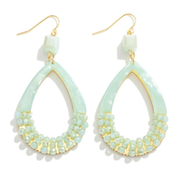 Glitter Resin And Beaded Teardrop Earrings Mint