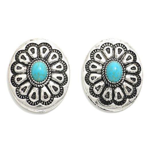 Metal Tone Concho Western Stud Earrings