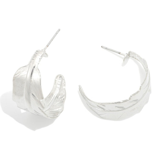 Silver Dipped Leaf Hoop Earrings