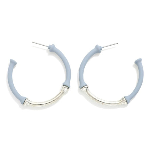 Grey Matte Coated Metal Bamboo Hoop Earrings Grey