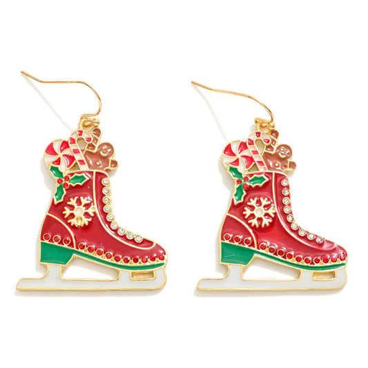 Enamel Christmas Ice Skates Drop Earrings