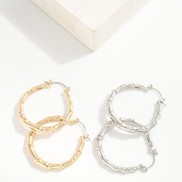 Metal Tone Bamboo Hoop Drop Earrings
