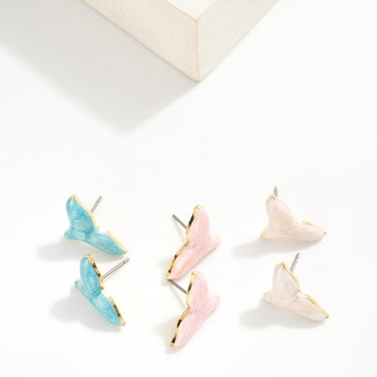 Marbled Glitter Enamel Whale Tale Stud Earrings