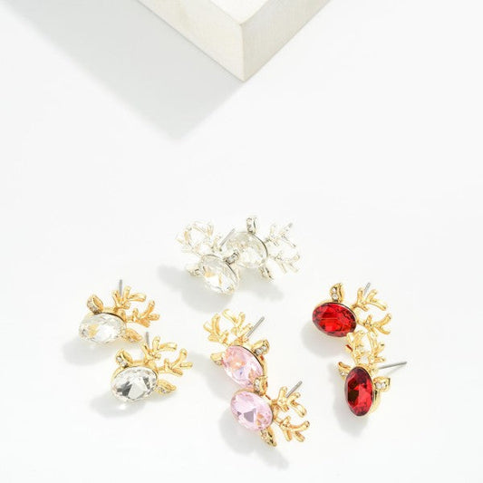 Rhinestone Reindeer Head Stud Earrings