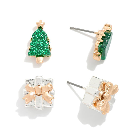 Stud Earrings: Christmas Tree or Presents