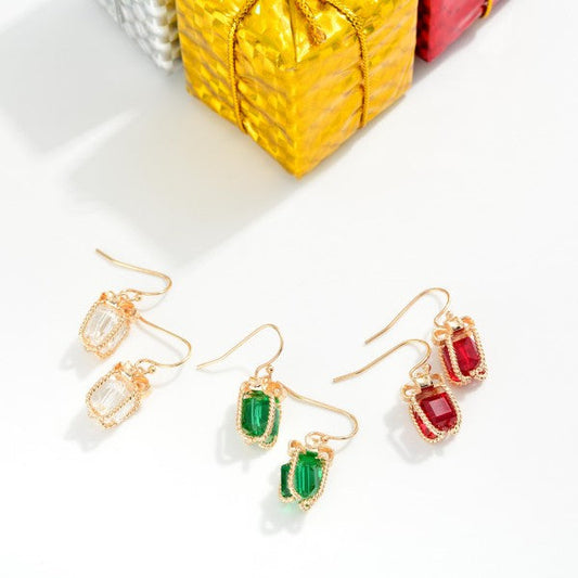 Faceted Bead Christmas Present Drop Earrings