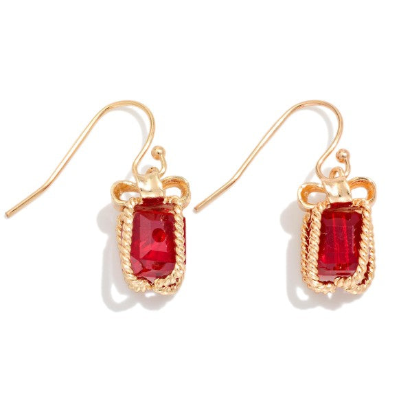 Faceted Bead Christmas Present Drop Earrings Red