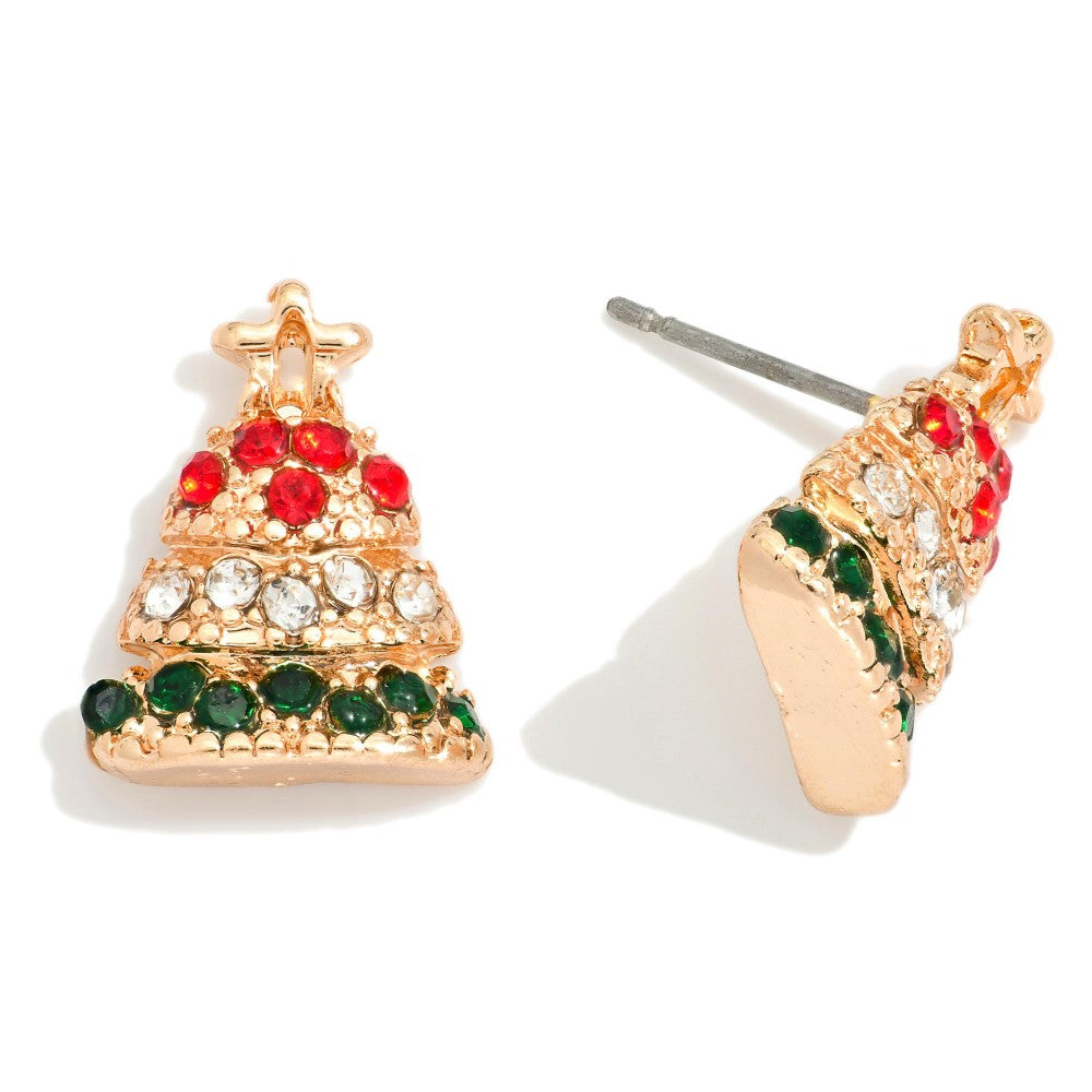 Rhinestone Studded Christmas Tree Stud Earrings