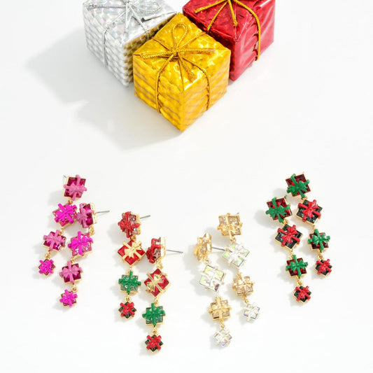 Linked Christmas Present Drop Earrings