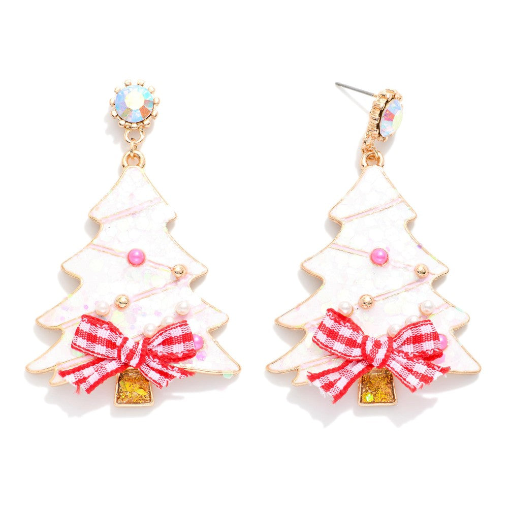Glitter Acetate Christmas Tree Post Drop Earrings