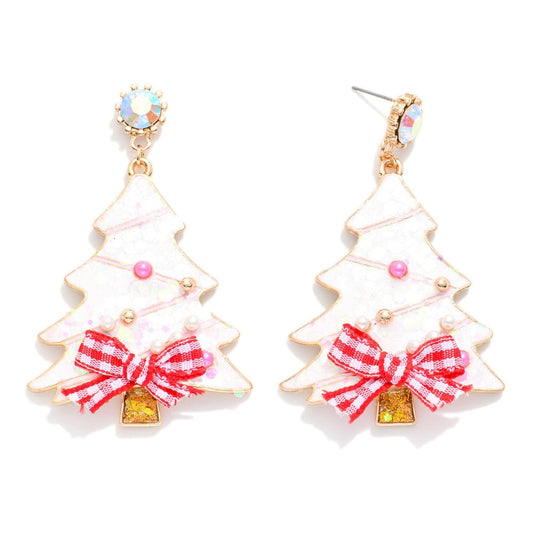 Glitter Acetate Christmas Tree Post Drop Earrings