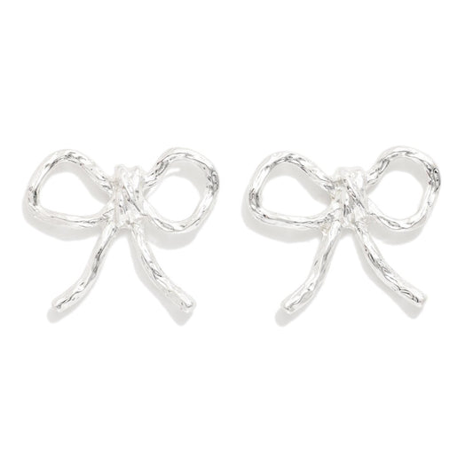 Metal Tone Bow Stud Earrings Silver