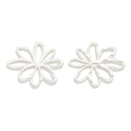 Metal Tone Flower Stud Earrings Silver