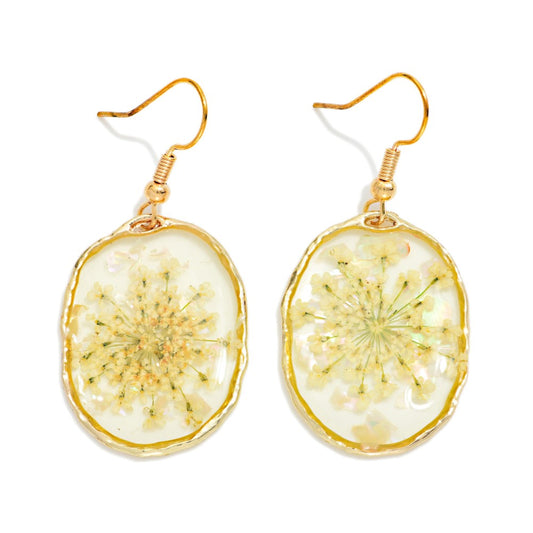 Oval Resin Flower Drop Earrings Default Title