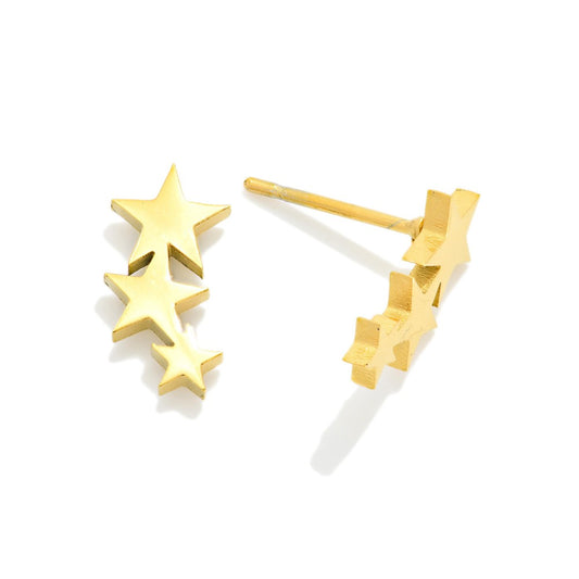 Metal Tone Stars Stud Earrings Default Title