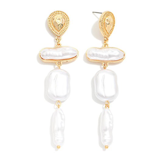 Linked Baroque Pearls & Metal Tone Teardrop Post Drop Earrings Default Title
