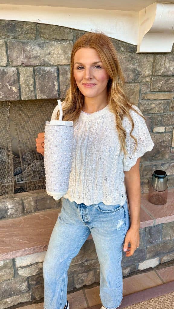 White Pearl Embellished 40oz Tumbler