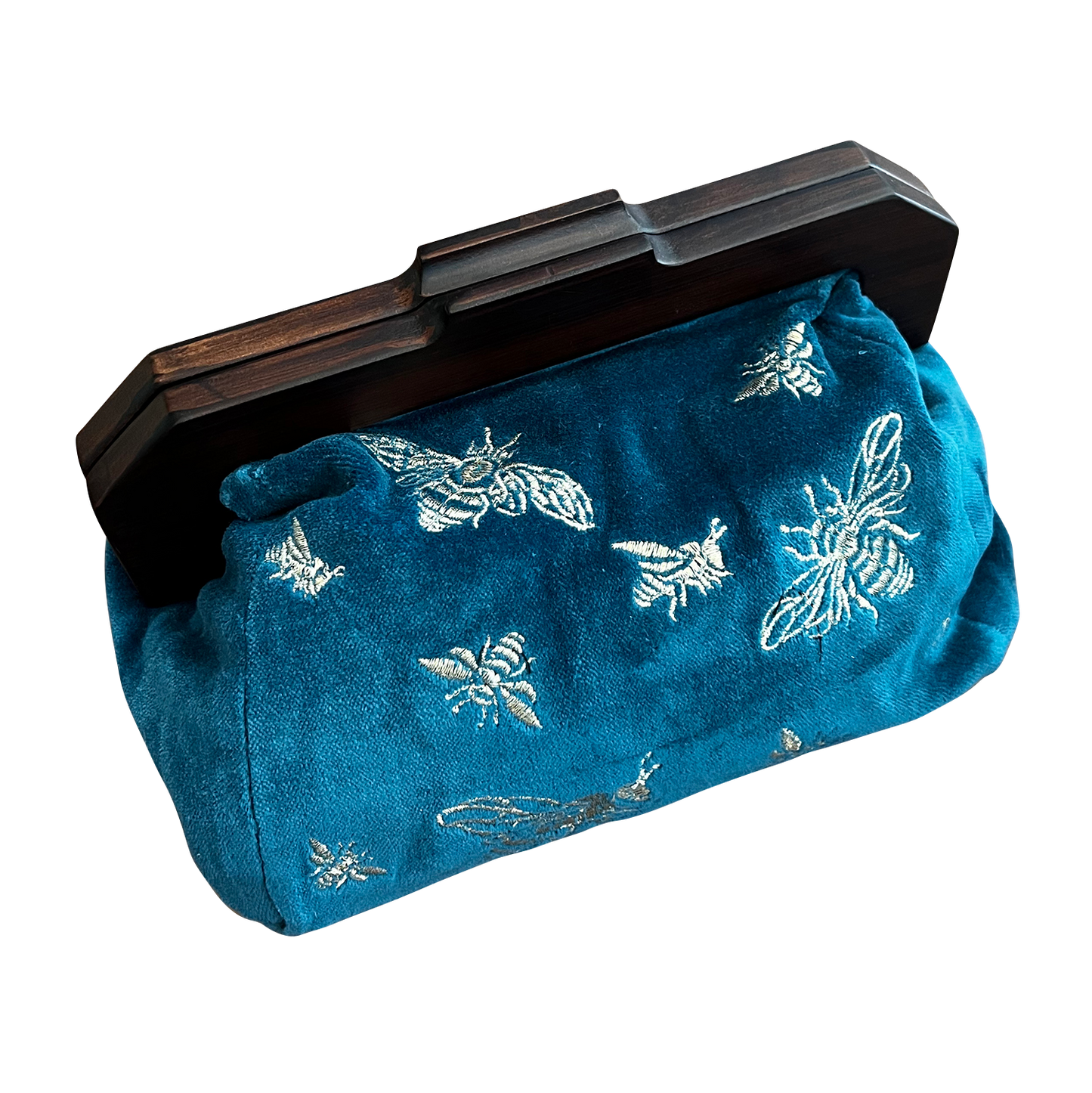 Bees on Royal Blue Pure Cotton Velvet Clutch Bag