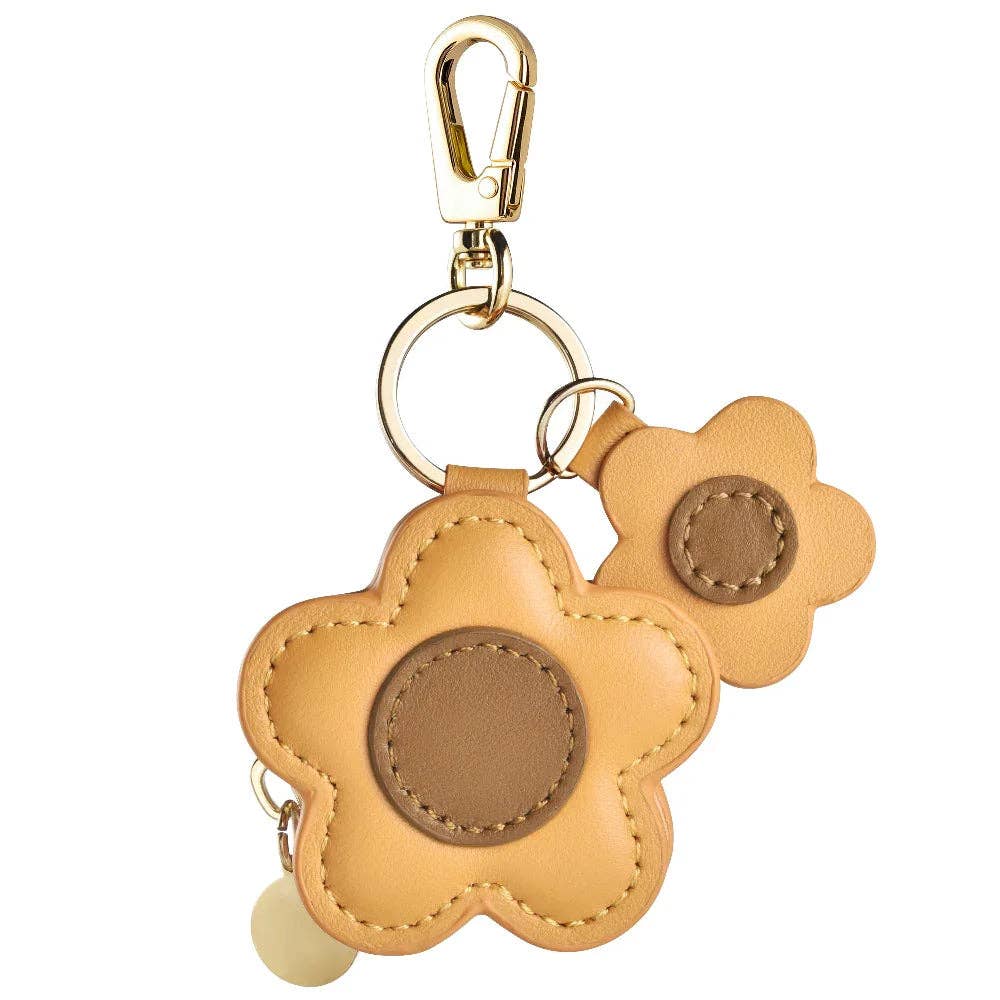 Flower Leather Bag Charm for Airtag®: Brown Posh Tech
