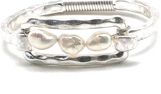 Bracelet Hinge Hand Wired Freshwater Pearl Matte Silver