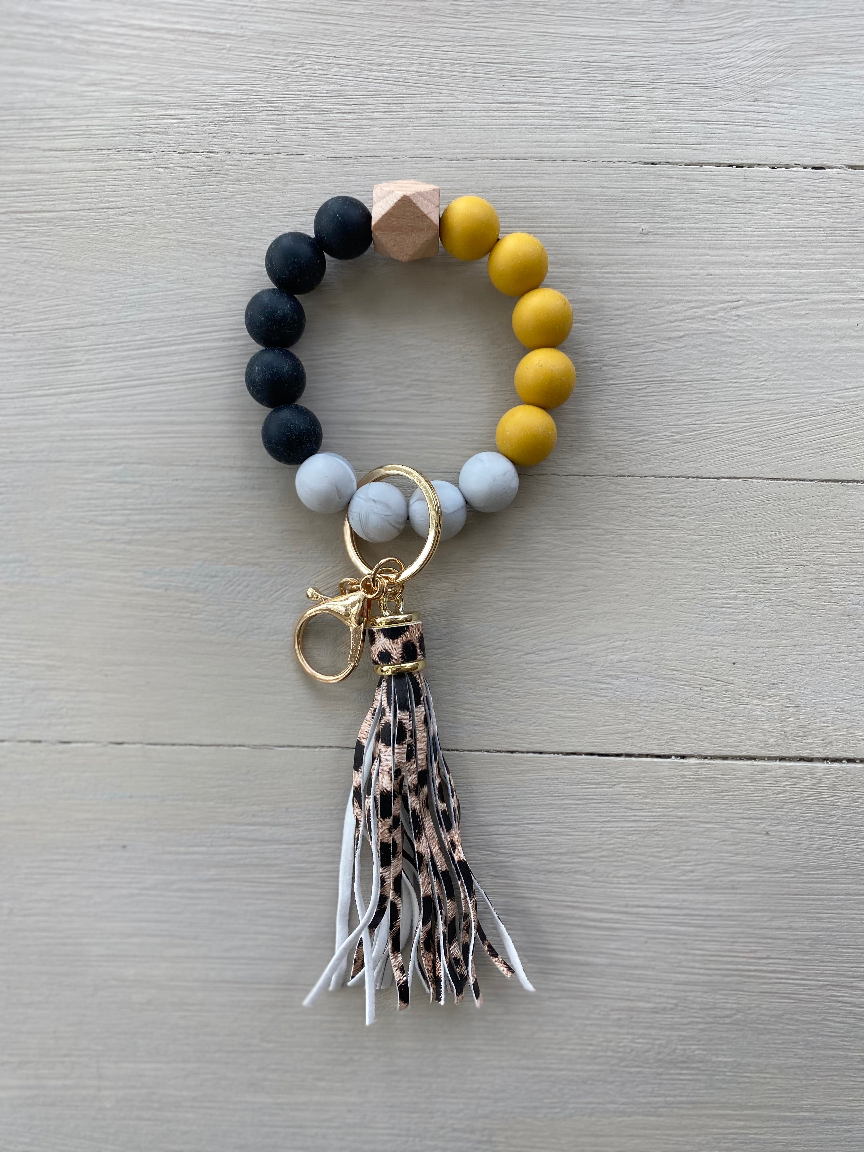 SVF Black and White Grey Marble Silicone Wristlet Beaded Key Chain Bracelet with Tassel and Motivational Engraved Acrylic Charm of choice! (Copy) The Mustard Seed Collection, The Seed