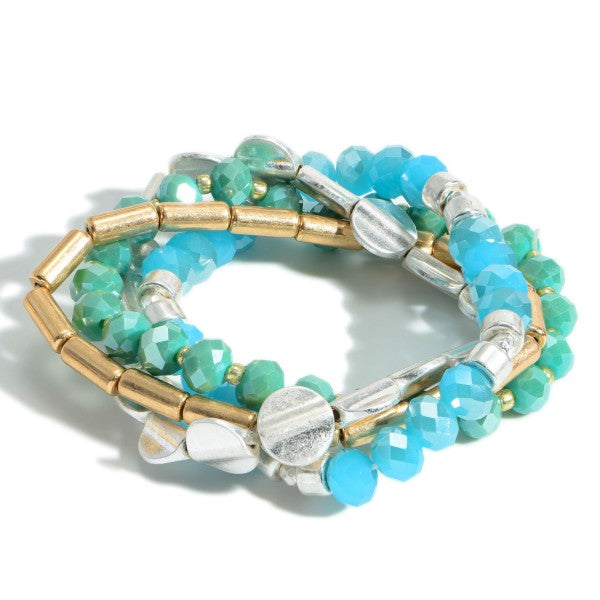 Beaded Stretch Bracelets Featuring Metal Accents Mint Multi